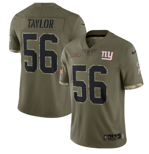 Men's New York Giants #56 Lawrence Taylor 2022 Olive Salute To Service Limited Stitched Jersey